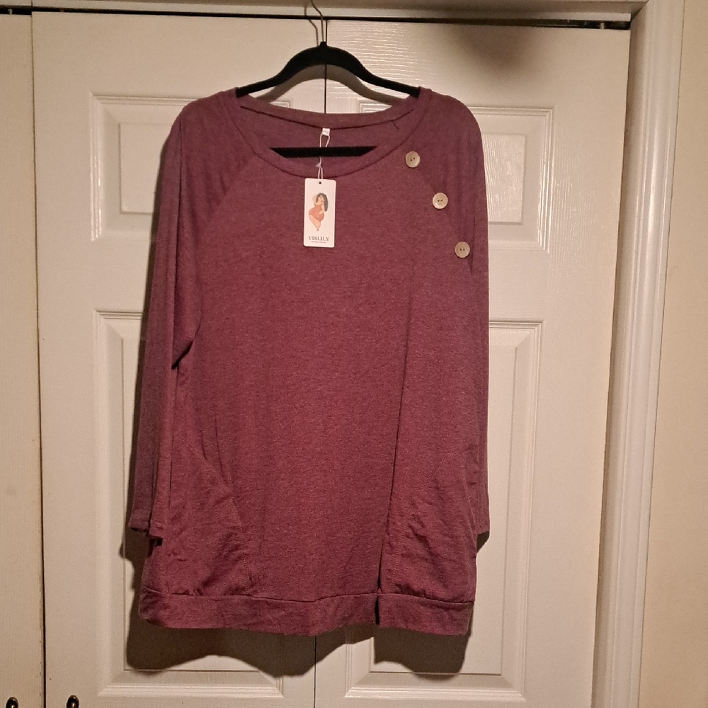 🥵Willow Mauve Button-Shoulder Pullover Lightweight spring Top Womans Pluse Siz